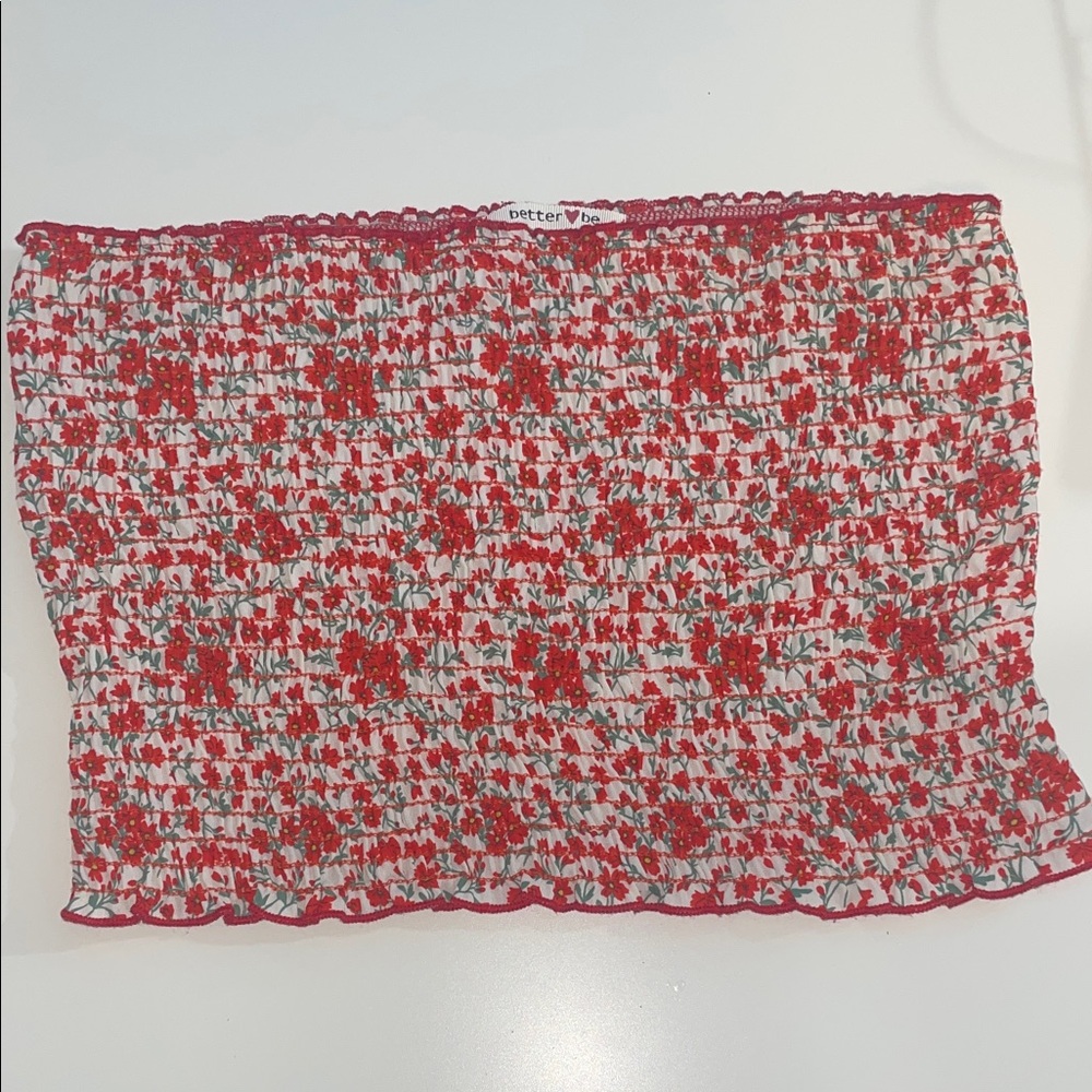 Better Be Red and White Floral Tube Top